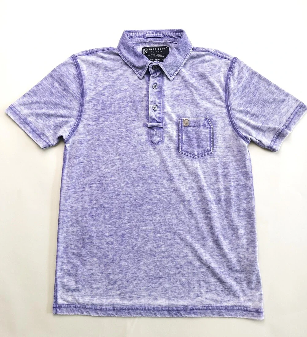 Marc Ecko Polo Shirt Mens Medium Purple Cut & Sew Pocket Casual Short Sleeve